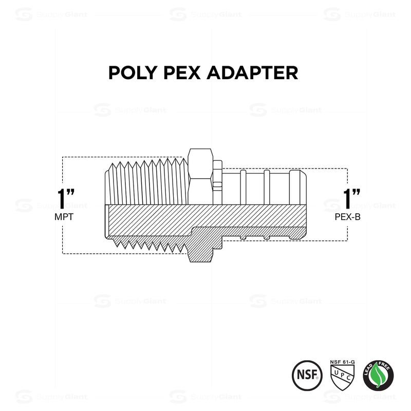 SUPPLYGIANT Supply Giant QQNB1010-5 Plastic Poly Alloy Adapter PEX x MPT Barb Pipe Fitting 1'' x 1'' White (5 Pack) - Image 3
